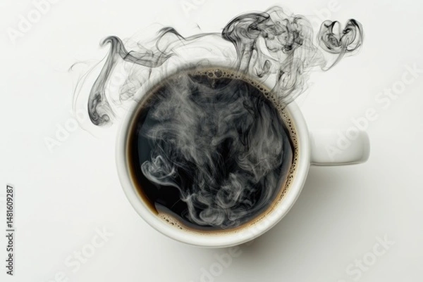 Fototapeta Steaming coffee in a white mug