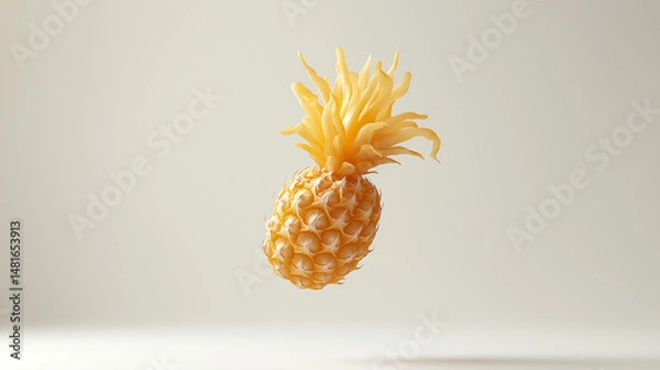 Fototapeta Whole fresh pineapple floating on white background