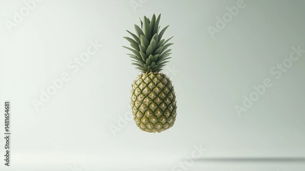 Fototapeta Whole fresh pineapple floating on white background