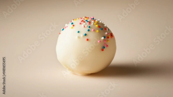 Fototapeta White chocolate truffle with sprinkles on white background