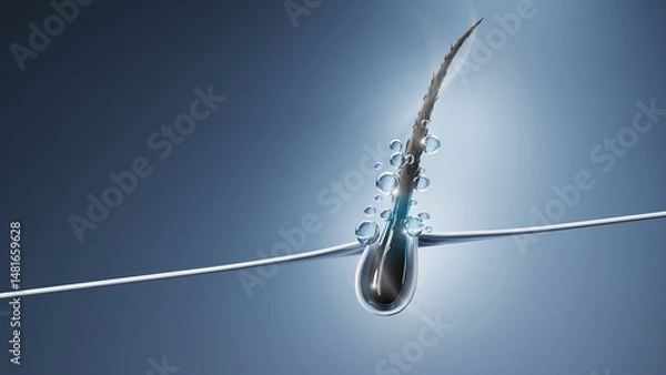Fototapeta 3D hair follicle cross-section showing nutrient absorption and scalp hydration, perfect for haircare and shampoo product visuals.