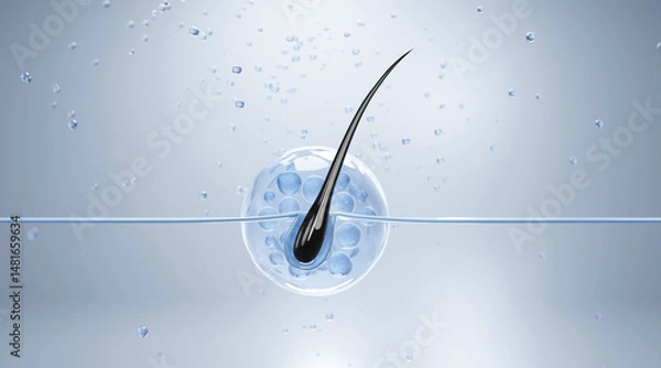 Fototapeta 3D hair follicle cross-section showing nutrient absorption and scalp hydration, perfect for haircare and shampoo product visuals.