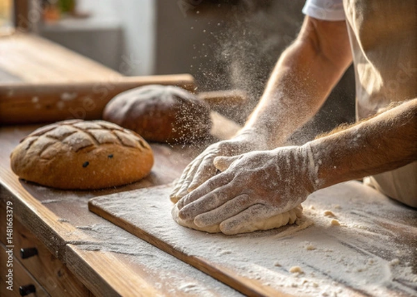 Fototapeta Hands Kneading Artisan Sourdough