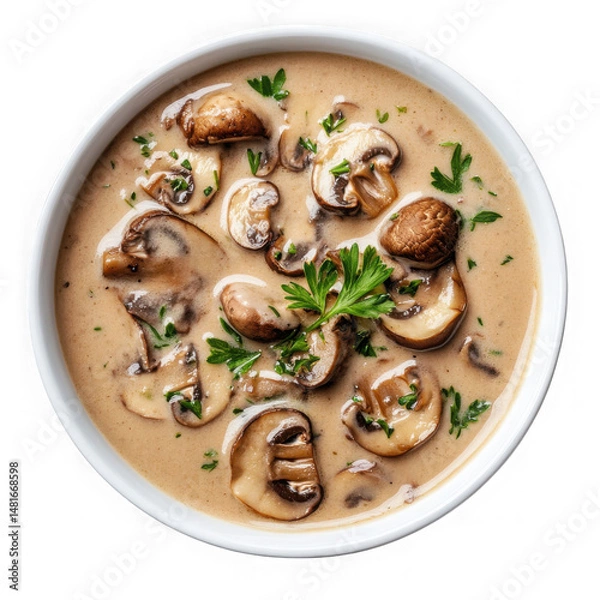 Obraz creamy mushroom soup with garnished topping  