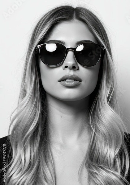 Fototapeta Black And White Photo Of Blonde Woman In Sunglasses