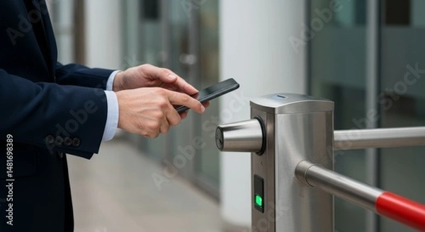 Obraz Businessman Using Phone For Access Control Photo