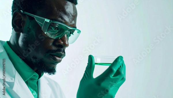 Fototapeta Black Scientist Examining Petri Dish: Medical Research & Lab Science
