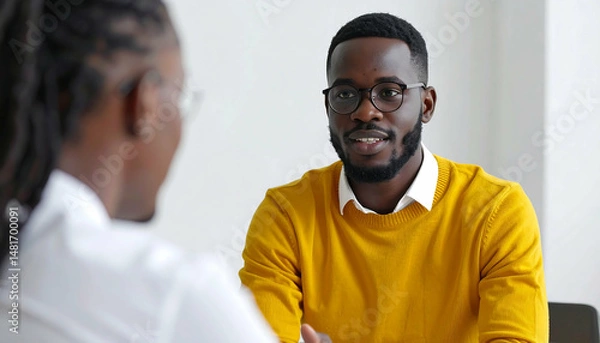 Fototapeta Confident Black Man in Business Meeting, Discussing Ideas
