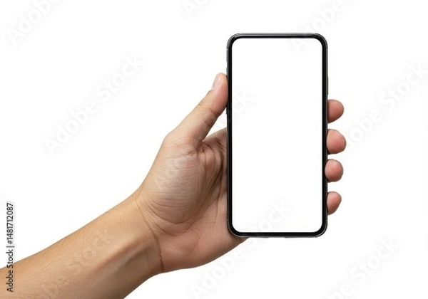 Fototapeta Photo Hand Holding Smartphone Blank Screen White Background