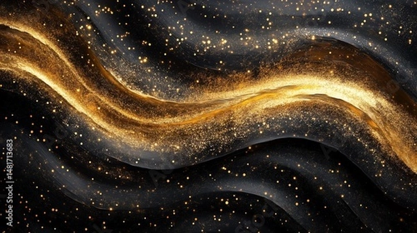 Fototapeta Elegant award background with luxury gold wave and glitter on black, suitable for prestigious occasions