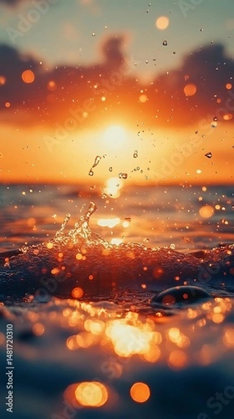 Obraz Ocean sunset splash, golden hour