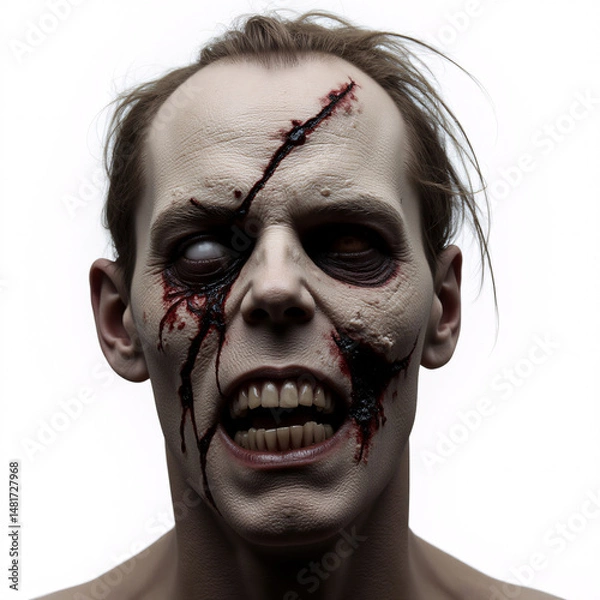 Obraz A hauntingly beautiful portrait of a man with zombie-like features, his eyes sunken and skin decaying.
