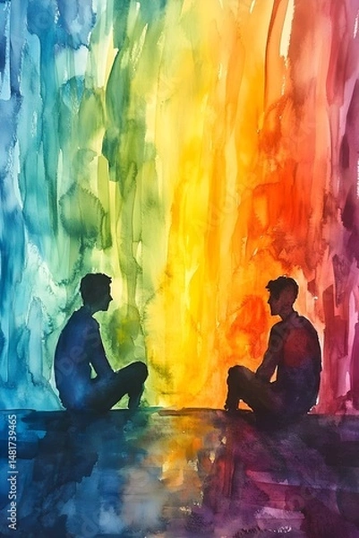 Obraz Vibrant Watercolor Conversation in Serene Setting, Generative AI