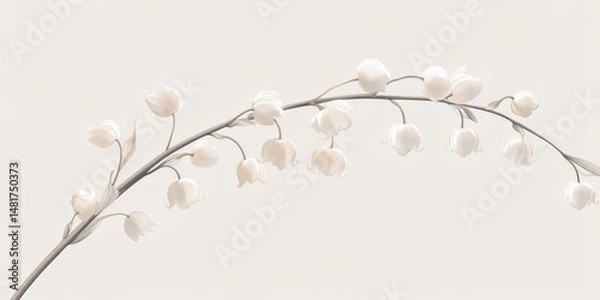 Fototapeta A delicate lily of the valley featuring beautiful white flowers and lush green leaves set elegantly against a pristine white background