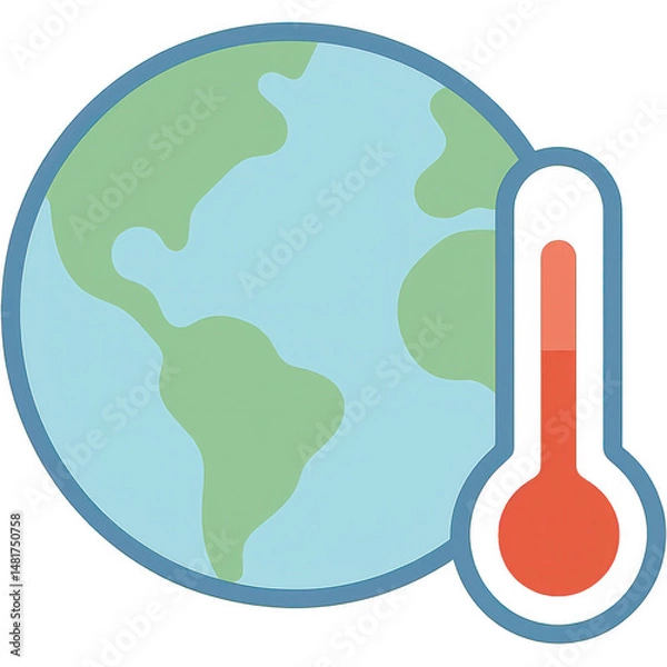 Fototapeta An illustration showing Earth with a thermometer, symbolizing climate change awareness.