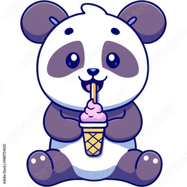 Fototapeta A cheerful panda happily sipping ice cream, perfect for a fun summer day.