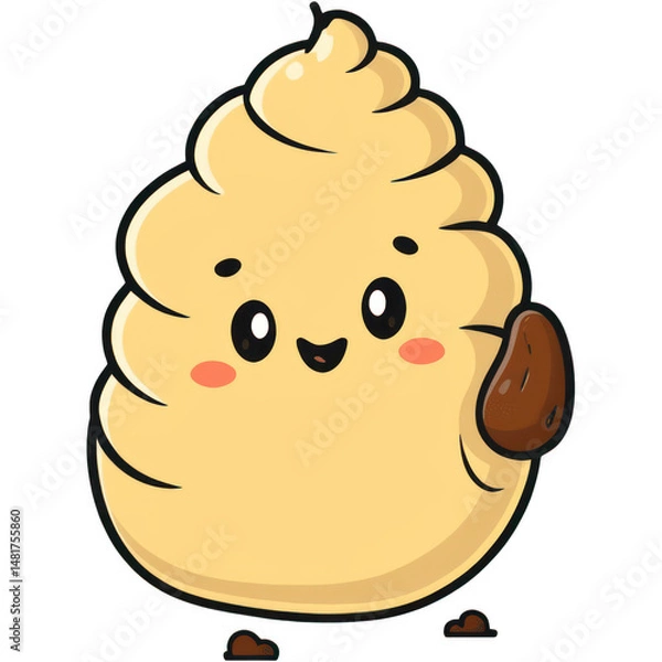 Fototapeta A cheerful cartoon ice cream cone character with a friendly smile, ideal for summer celebrations.