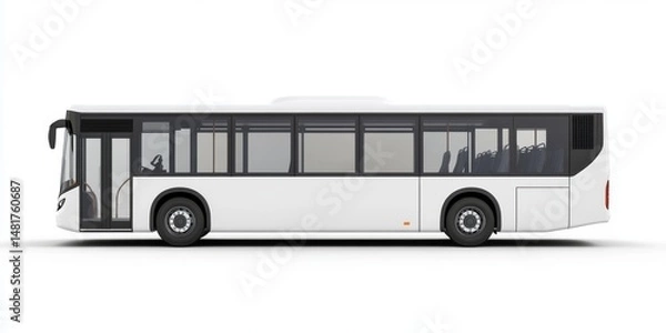 Fototapeta A white bus is prominently displayed from a side perspective set against a clean white background for visual clarity and focus