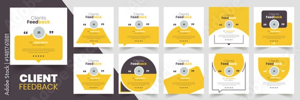 Fototapeta Customer feedback testimonial social media post web banner template Bundle. Customer feedback review or testimonial social media post design