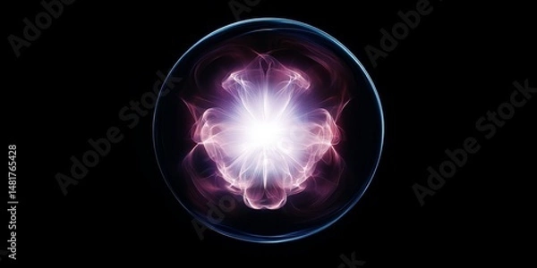 Fototapeta A captivating purple light is emanating from a perfectly shaped sphere that is placed against a striking black background
