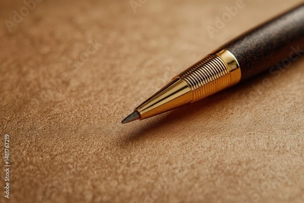 Fototapeta Elegant pen on textured golden background.