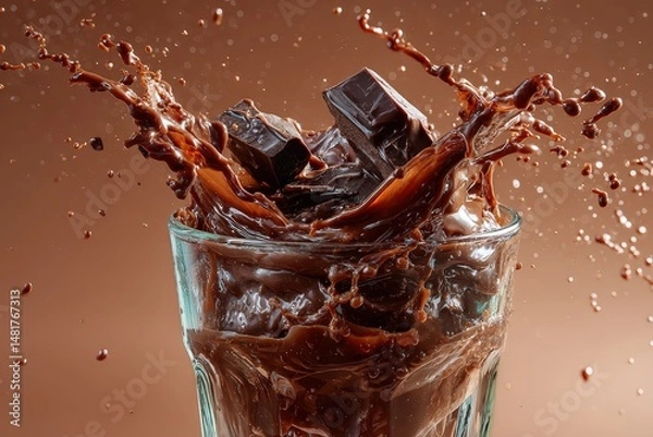 Fototapeta Dynamic splash of rich chocolate in a glass.