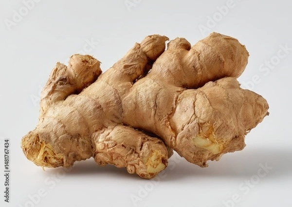 Fototapeta Close-up of fresh ginger root on white background.