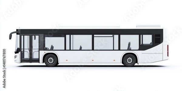Fototapeta A white bus is prominently displayed from a side perspective set against a clean white background for visual clarity and focus