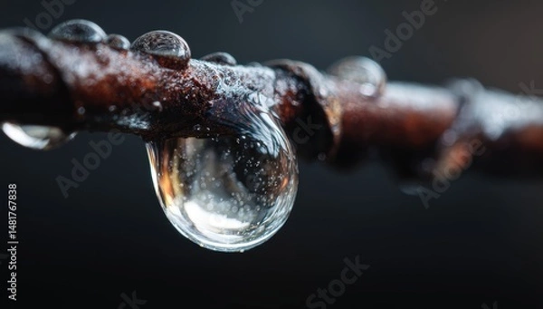 Fototapeta Close-up of a water droplet on a branch.