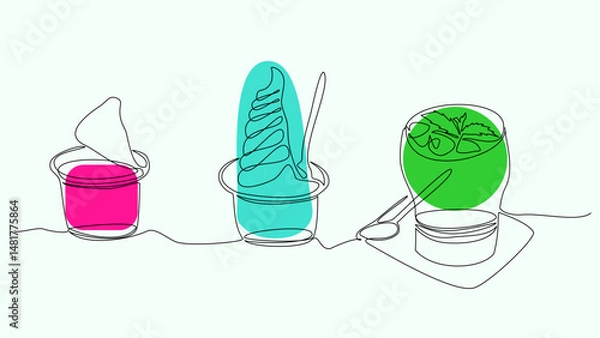 Fototapeta Swirl & Spoon: Yoghurt in One-Line Vector Form
