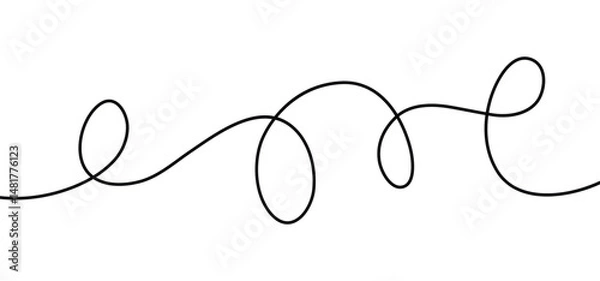 Fototapeta Hand drawn single line. curve doodle line. spiral line. black wire cable of usb and adapter. wave curly line