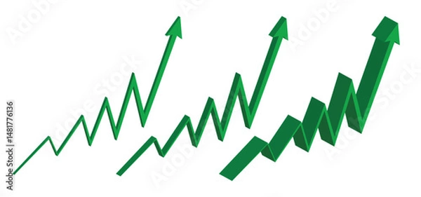 Fototapeta 3D green business arrow graph increasing. inflation bar chart. finance and economy trading groww. market volatility. financial planning. global increasing sign