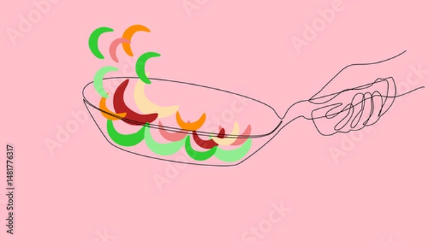 Fototapeta Stir Fry Simplicity: Vector Art of Pan and Veggies