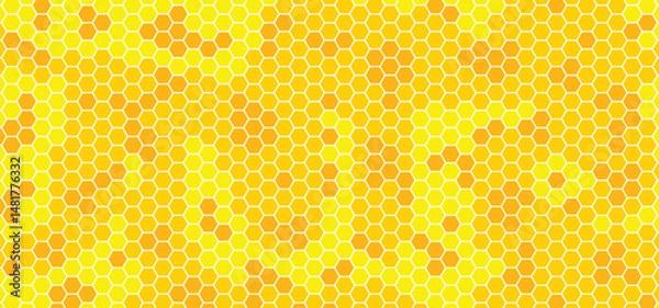 Fototapeta Yellow beehive background. hexagonal raster, honeycomb, mosaic cell, bees hive cells pattern. light gray hexagonal mosaic background