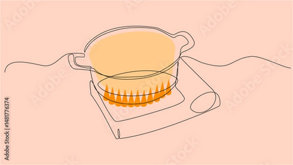 Fototapeta Warm Flows: Soup Pot Drawn with a Single Line