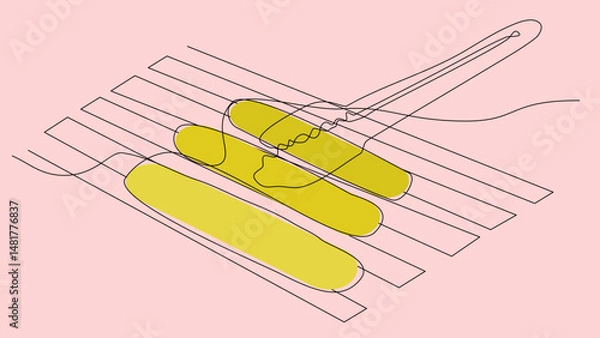 Fototapeta Simple Grab: Tongs and Hotdog Drawn in One Line