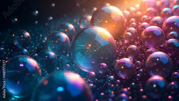 Fototapeta Mesmerizing Iridescent Spheres, A Symphony of Light and Color in a Textured Composition, Showcasing Spherical Reflections and a Play of Luminous Hues