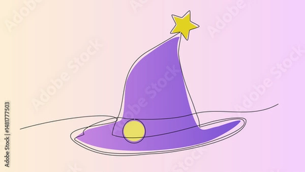 Fototapeta One Line Magic: Enchanted Hat in Minimal Vector Style