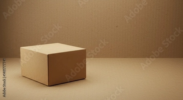 Fototapeta 3D Render Cardboard Cube on Cardboard Background