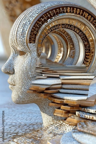 Fototapeta Intricate Sculpture of Human Face with Spiral Design, Showcasing Creative Artistry and Detailed Textures in a Unique Composition