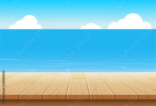 Fototapeta summer background blue sky with sea and wooden for product display montages.