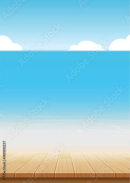 Fototapeta summer background blue sky with sea and wooden for product display montages.