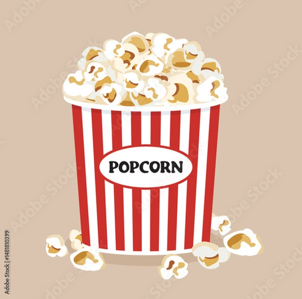 Fototapeta Popcorn in striped bucket fast food for watching cinema.