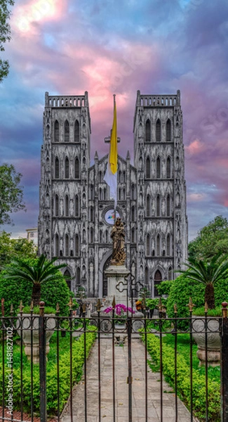 Obraz St Joseph Cathedral Church in Hanoi Old Quarters Vietnam magnificent structure architecturally majestically built by the French who colonised the Vietnamese. Saint Joseph’s Cathedral Church
