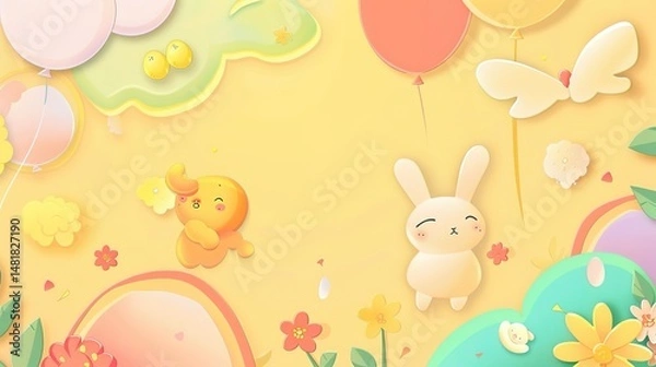 Fototapeta Dive into a Whimsical Wonderland with Children's Day Cartoon Balloon Backgrounds! These vibrant and playful backdrops are designed to infuse every Children's Day project with joy, color, and the magic