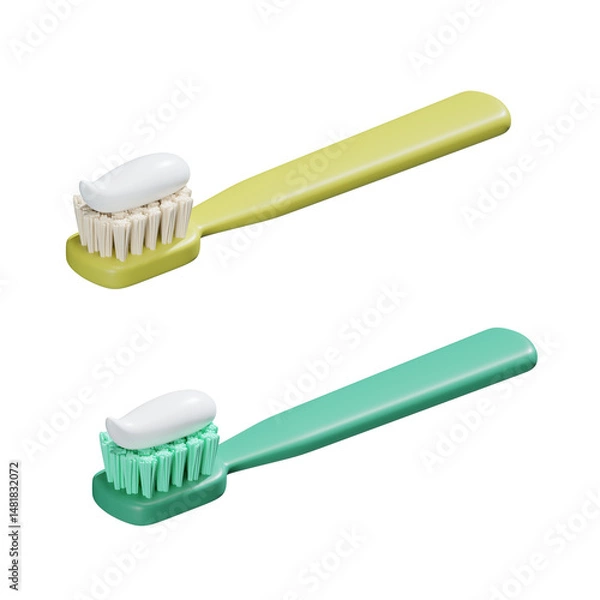 Obraz color toothbrush with toothpaste 3D render	