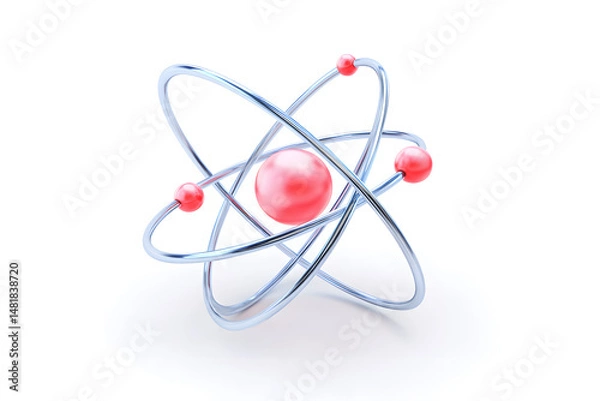 Obraz Atom Model on White Background. Atomic Model with Orbiting Electrons