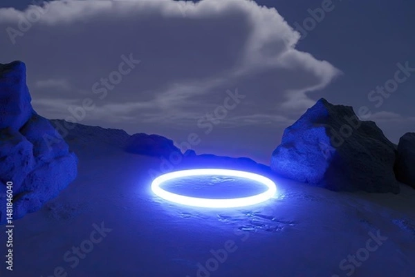 Fototapeta Luminous ring on a desolate landscape