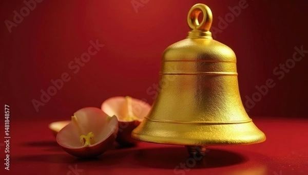 Fototapeta Close-up of golden bell, highlighting its texture, texture, abstract, macro