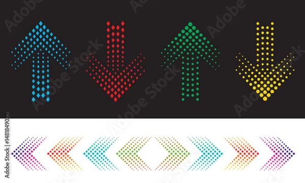 Fototapeta Colorful Halftone Arrow Set Vector illustration – Abstract Directional Arrows Collection in Blue, Red, Yellow and Green. Neon arrows great design for any purpose